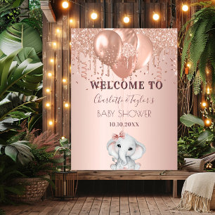 Poster Baby Shower éléphant pailleté rose gold invitation