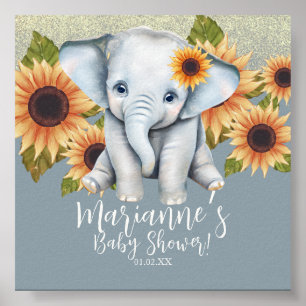 Poster Baby shower éléphant Tournesol Parties scintillant