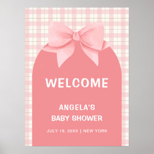 Poster Baby shower en arc rose En vichy plaid