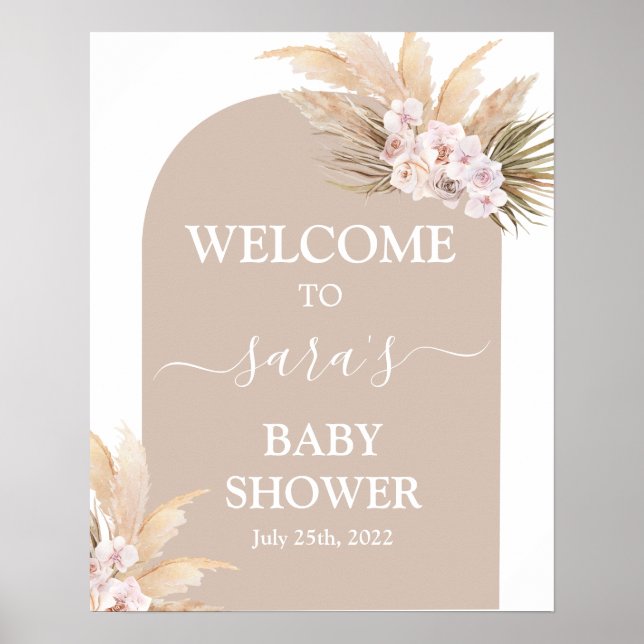 Poster Baby shower en laiton de la Pampas de Bohême Panne (Devant)