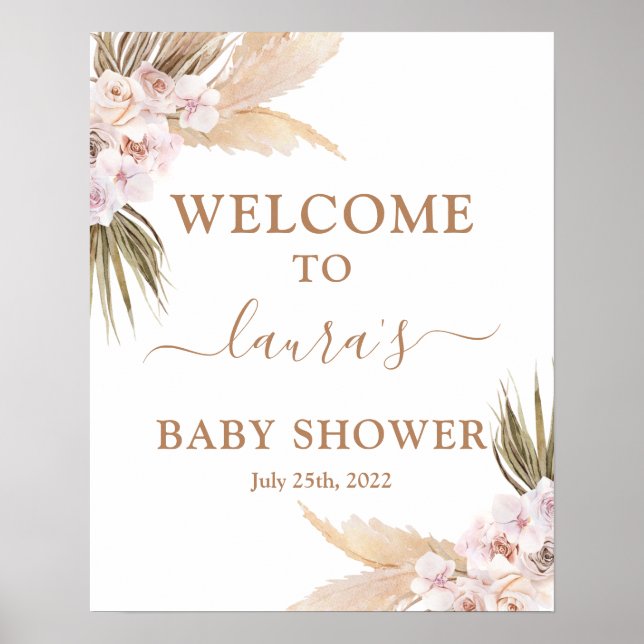 Poster Baby shower en laiton Pampas Panneau de bienvenue (Devant)
