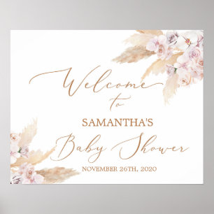Poster Baby shower en laiton Pampas Panneau de bienvenue