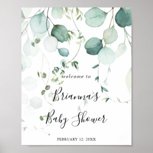 Poster Baby shower Été Vert Eucalyptus Feuille Bienvenue