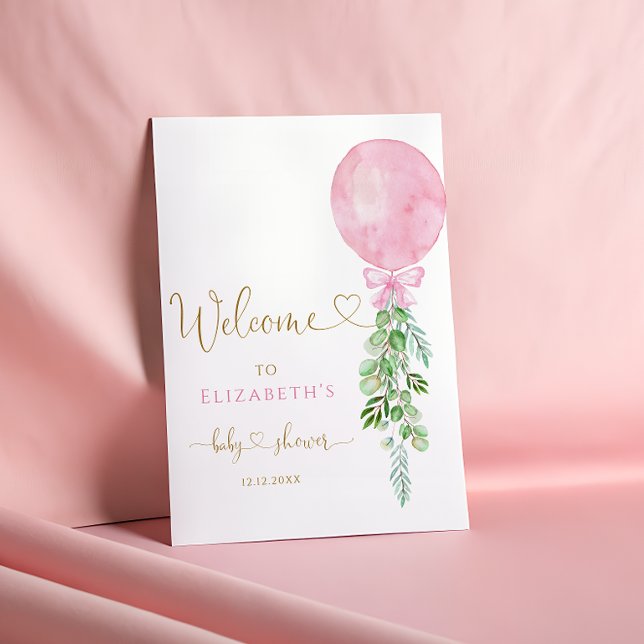 Poster Baby shower Eucalyptus rose Balloon Bienvenue (Créateur téléchargé)