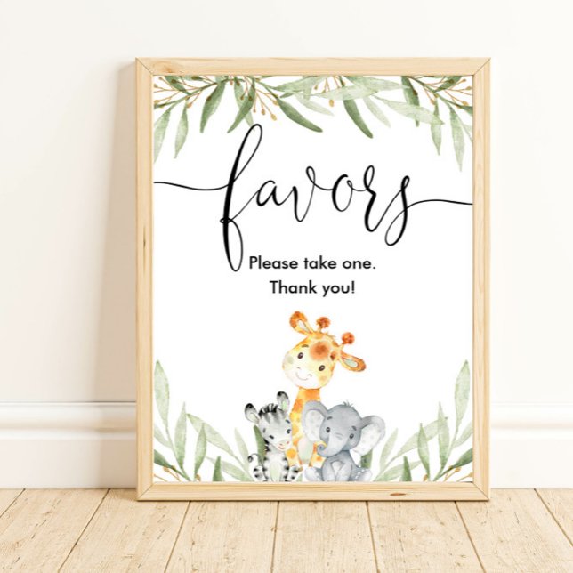 Poster Baby shower faveurs signe safari animaux verdure (Créateur téléchargé)