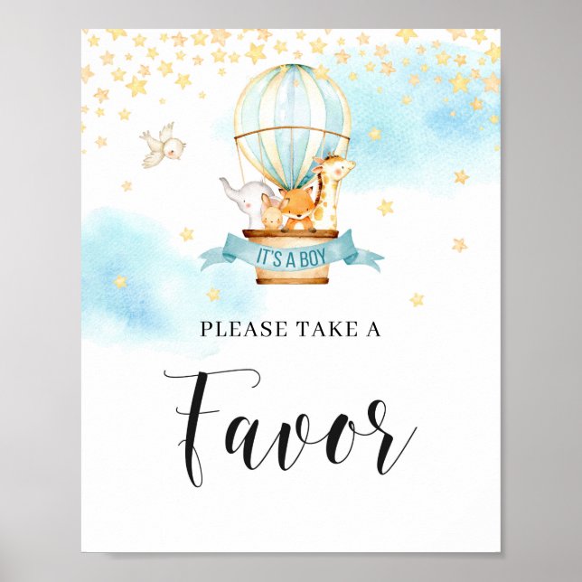 Poster Baby shower Favoriser le signe montgolfière animau (Devant)