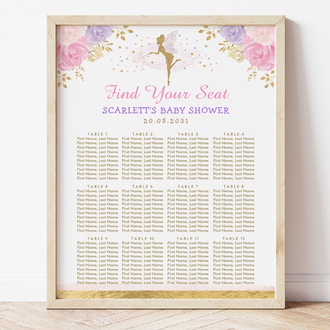 Poster Baby shower Fée Rose Violet Floral Fairy (Créateur téléchargé)