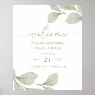 Poster Baby shower Feuille Eucalyptus Neutre Genre Bienve