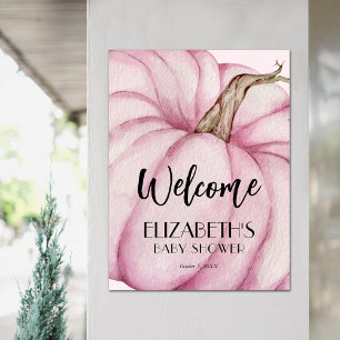 Poster Baby shower fille Citrouille rose Bienvenue