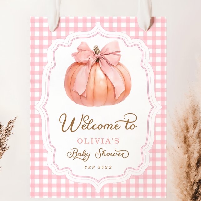 Poster Baby shower fille Citrouille rose Bow Bienvenue (Créateur téléchargé)
