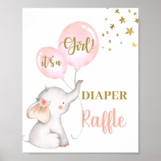 Poster Baby shower Fille Eléphant Déchets Refus signe