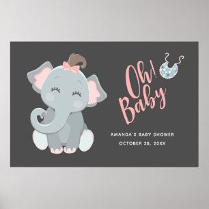Poster Baby shower fille Eléphant mignon