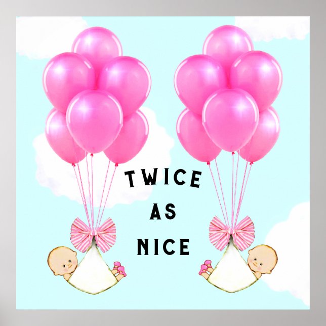 Poster Baby shower fille jumeaux (Devant)