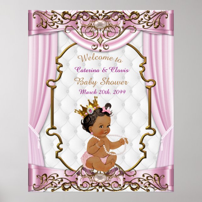 Poster Baby shower fille, Princesse, rose, 16x20 (Devant)