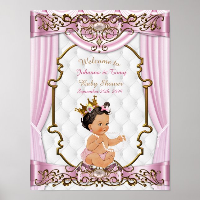 Poster Baby shower fille, princesse, rose, 8,5x11 (Devant)