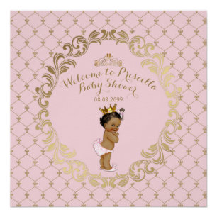 Poster Baby shower FILLE, Rose et or doux, arrière - plan