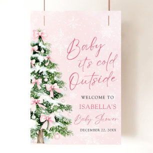 Poster Baby Shower Fille Ruban Rose Il Fait Froid Dehors