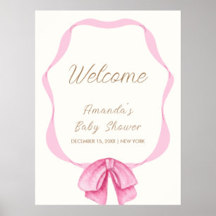 Poster Baby shower fille Vintage rose Bow Frame Bienvenue