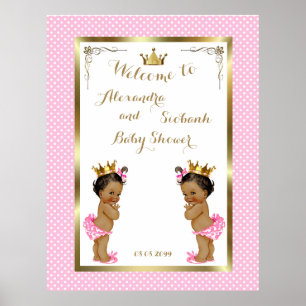 Poster Baby shower filles TWINS, rose, élégant,40x52 300p