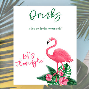 Poster Baby shower flamant rose aquarelle - Boissons
