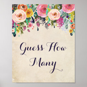 Poster Baby shower Fleur Devinez Combien De Jeu Signe