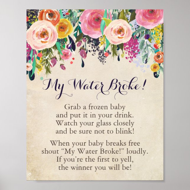 Poster Baby shower Fleur My Water Broke Jeu (Devant)