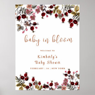 Poster Baby shower Fleur sauvage Baby In Bloom Bienvenue