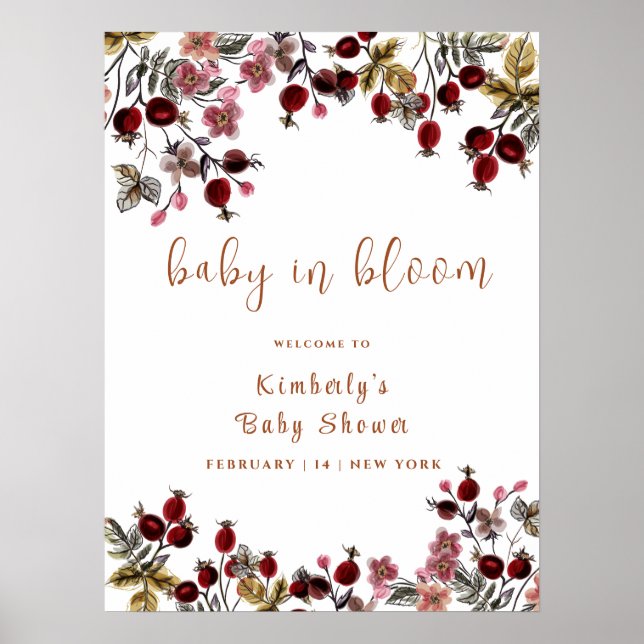 Poster Baby shower Fleur sauvage Baby In Bloom Bienvenue (Devant)