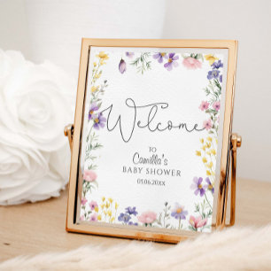 Poster Baby shower fleur sauvage Bienvenue