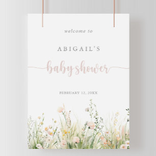 Poster Baby shower Fleur sauvage Boho verdoyant Bienvenue