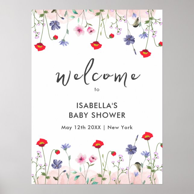 Poster Baby shower Fleur sauvage d'été Meadow (Devant)