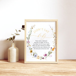 Poster Baby shower fleur sauvage "Don't Say Baby" Jeu