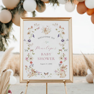 Poster Baby shower fleur sauvage et Bunnies