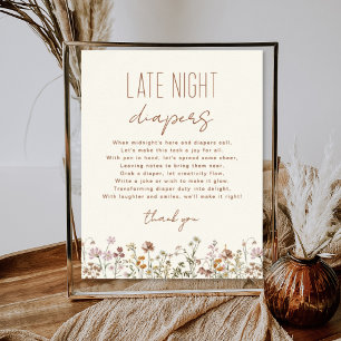 Poster Baby shower fleur sauvage Late Night Diapers