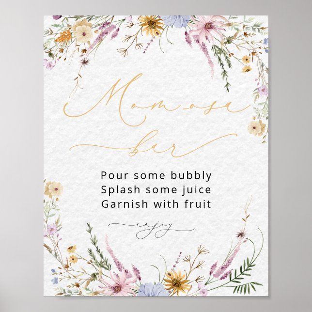 Poster Baby shower fleur sauvage Mom-osa Bar (Devant)