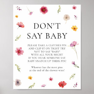 Poster Baby shower fleur sauvage ne pas dire jeu de bébé