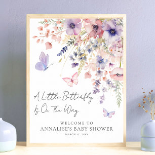 Poster Baby Shower Fleur Sauvage Papillon
