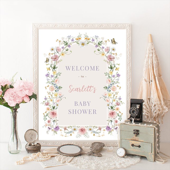 Poster Baby shower Fleur sauvage Pastel Spring Bienvenue (Créateur téléchargé)