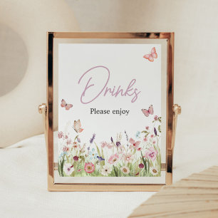 Poster Baby shower Fleur sauvage petit papillon Boissons