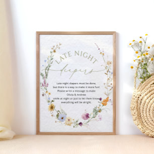 Poster Baby shower Fleur sauvage verdoyant Late Night Dia
