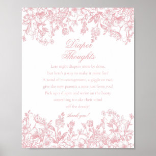Poster Baby Shower Fleurs de Chinoiserie Rose Pensées Lan