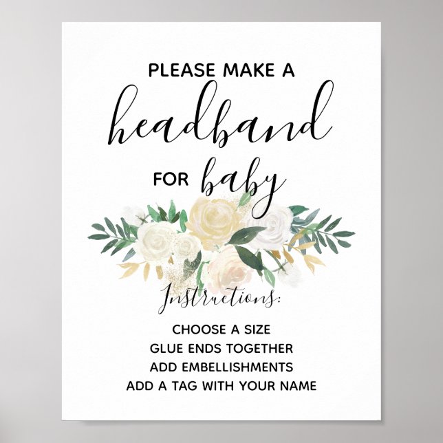 Poster Baby shower Fleurs Headband Station Activité (Devant)
