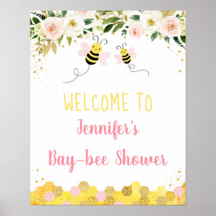 Poster Baby shower Floral Abee Pink Gold Bienvenue