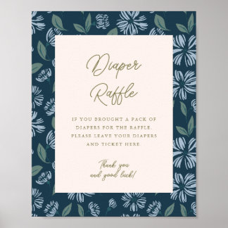 Poster Baby shower floral bleu marine 8x10 Déchets