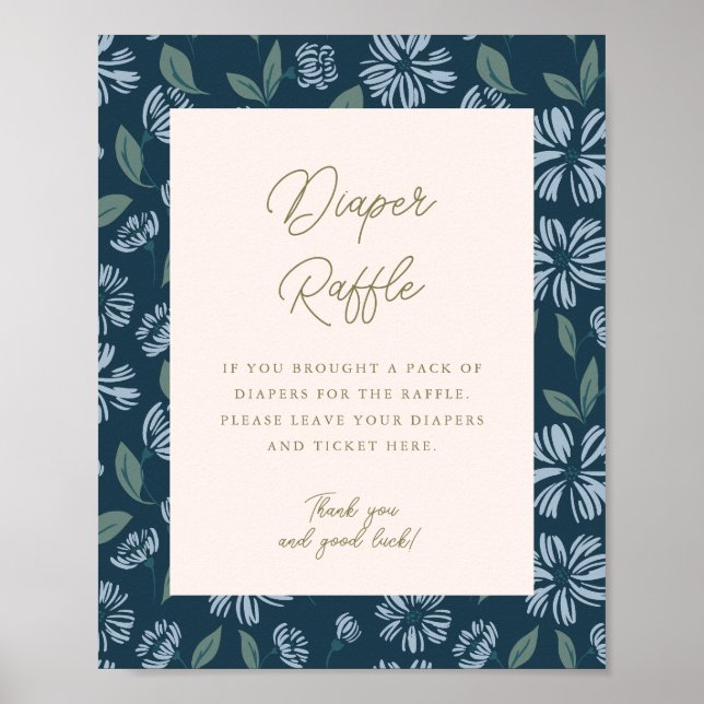 Poster Baby shower floral bleu marine 8x10 Déchets (Devant)