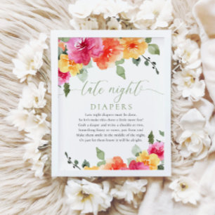Poster Baby shower floral coloré des couches tard dans la