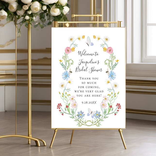 Poster Baby shower Floral Fleur sauvage d'aquarelle de bi (Créateur téléchargé)