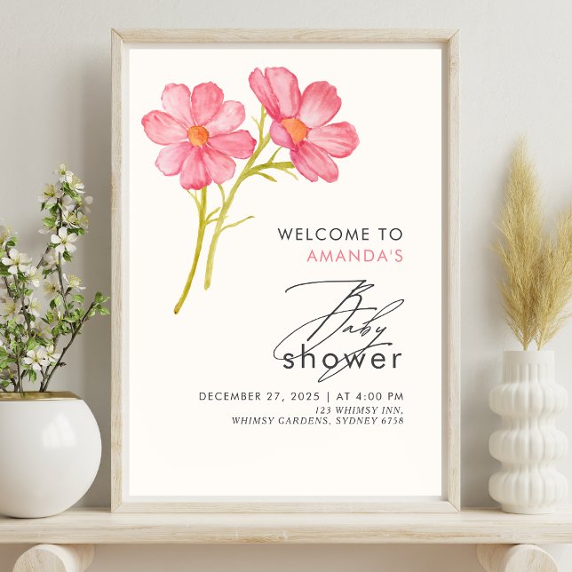 Poster Baby shower floral Fleur sauvage de Bohême (Créateur téléchargé)