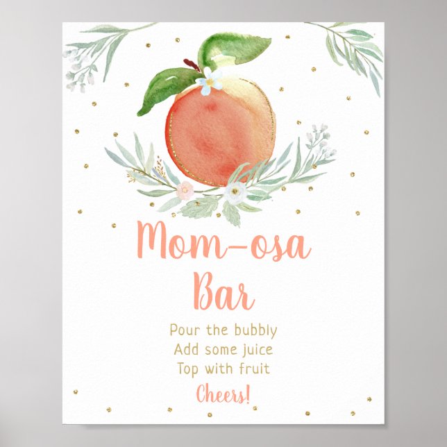 Poster Baby shower Floral Or Pêche Panneau barre Mimosa (Devant)