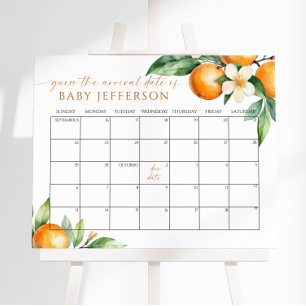 Poster Baby shower Floral Orange Devis Date d'échéance Ca